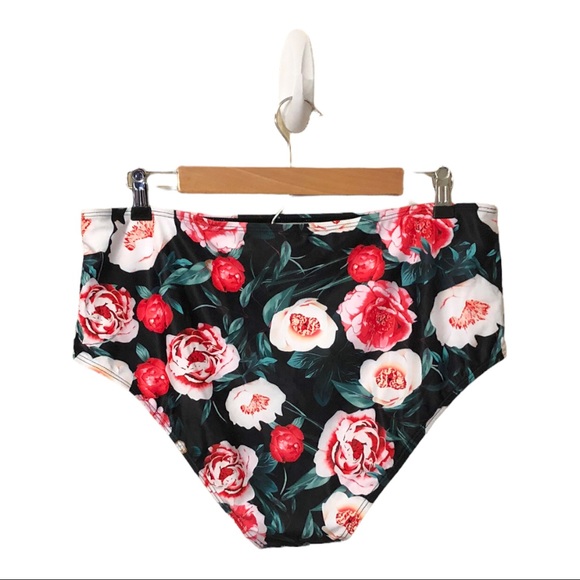 Women’s Black Floral High Waisted Bikini Bottom Size XL - Picture 2 of 7